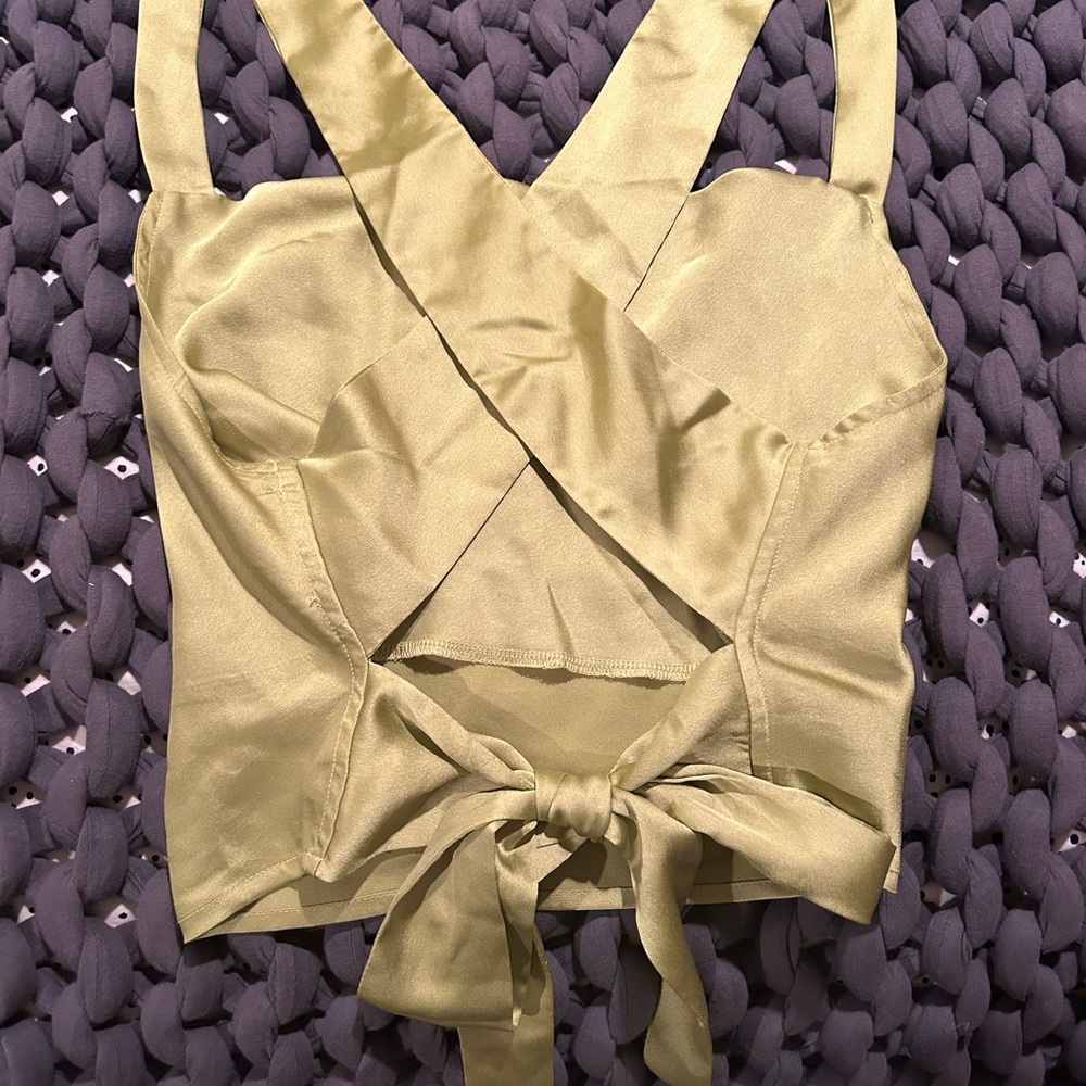 Green silk tank top that ties in the back